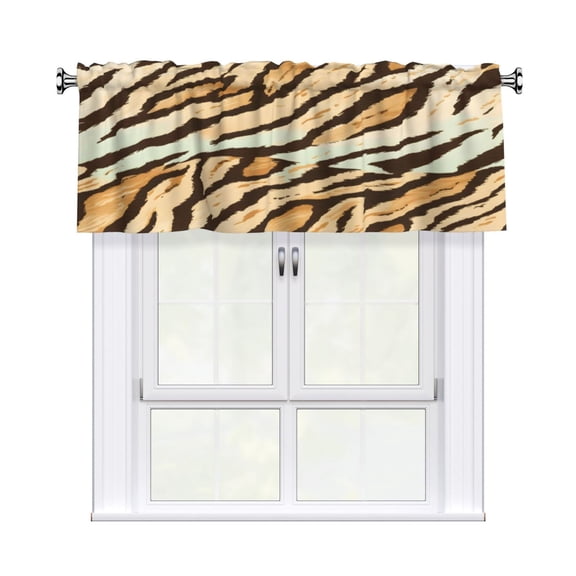 Rod Pocket Valance Curtain 54x18 Inch, Durable Light Filtering Window Topper For Kitchen Bathroom Laundry Studio Tiger Skin Print Style Lightgreen_4