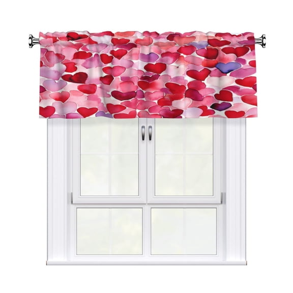 Rod Pocket Valance Curtain 54x18 Inch, Durable Light Filtering Window Topper For Kitchen Bathroom Laundry Studio Valentines Day Heart Love