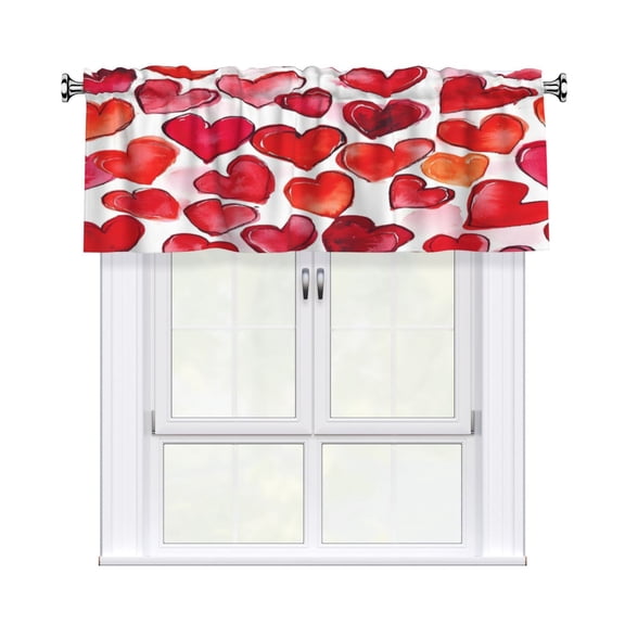 Rod Pocket Valance Curtain 54x18 Inch, Durable Light Filtering Window Topper For Kitchen Bathroom Laundry Studio Valentines Day Love Heart