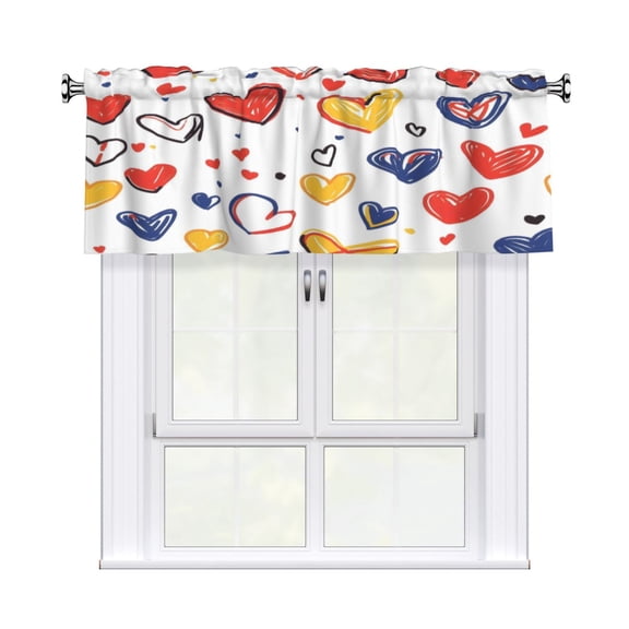 Rod Pocket Valance Curtain 54x18 Inch, Durable Light Filtering Window Topper For Kitchen Bathroom Laundry Studio Valentines Day Love Hearts