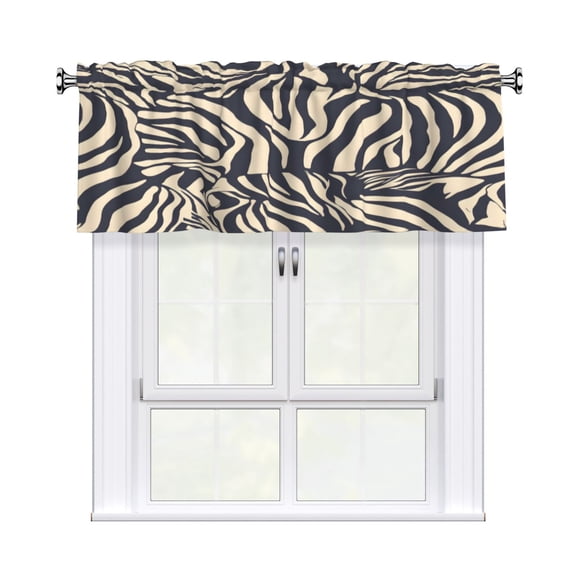 Rod Pocket Valance Curtain 54x18 Inch, Durable Light Filtering Window Topper For Kitchen Bathroom Laundry Studio Zebra Skin Print Style Navy_4