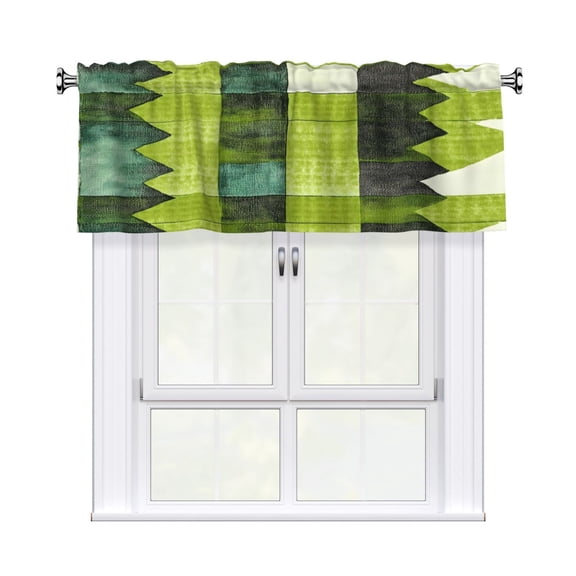 Rod Pocket Valance Curtain 54x18 Inch, Durable Light Filtering Window Topper For Kitchen Bathroom Laundry Studio Chartreuse Retro Houndstooth Hand-Drawn Sketch_4
