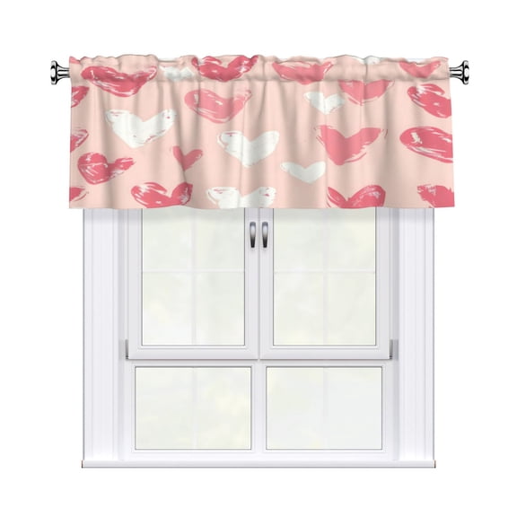 Rod Pocket Valance Curtain 54x18 Inch, Durable Light Filtering Window Topper For Kitchen Bathroom Laundry Studio Happy Mother'S Day Overlapping Hearts