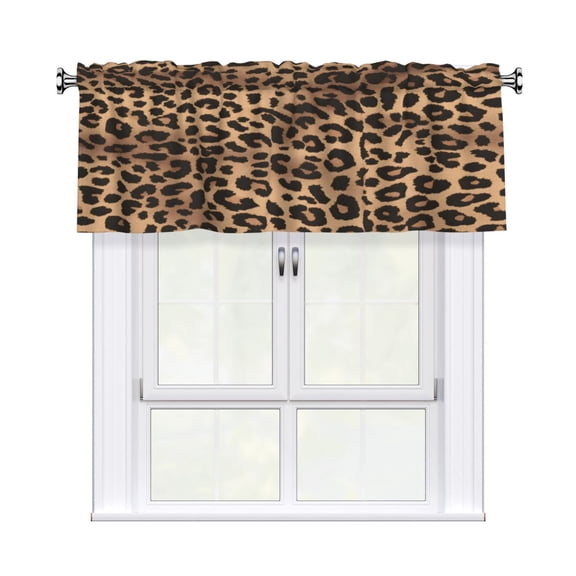 Rod Pocket Valance Curtain 54x18 Inch, Durable Light Filtering Window Topper For Kitchen Bathroom Laundry Studio Leopard Skin Print Style Darkgreen1_4