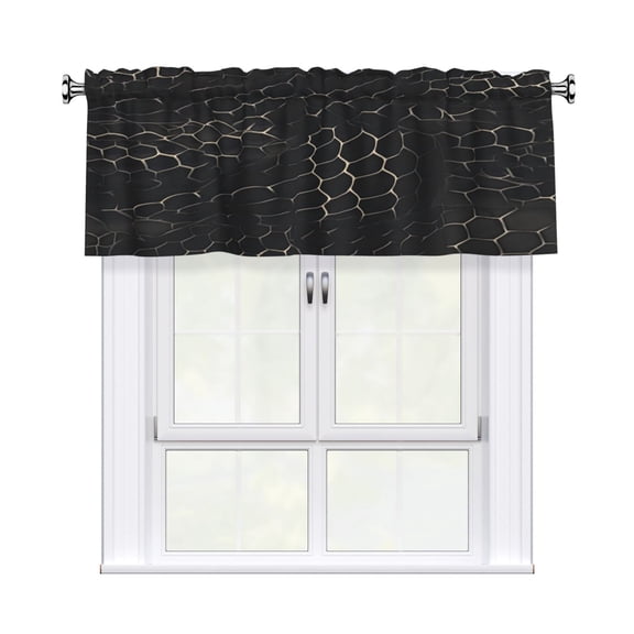 Rod Pocket Valance Curtain 54x18 Inch, Durable Light Filtering Window Topper For Kitchen Bathroom Laundry Studio Snake Skin Print Style On The Backgroud Of Darkgray_3