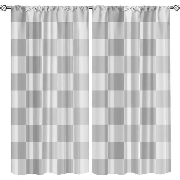 Rod Pocket Window Curtains 2 Panels, Grey Buffalo Lattice Plaid Minimalism Geometric Design, Privacy Drapes Light Filtering Valance for Kitchen Living Room Bedroom Bathroom Cafe Shop-W42xL63in