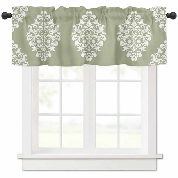 Rod Pocket Window Valances Classical Victorian Floral on Sage Green Short Kitchen Curtains Abstract Art Window Treatment Drapes for Bedroom Bathroom Living Room 54x18In,1 Panel