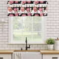 thumbnail image 1 of Rod Pocket Window Valances Country Pink Rose Flowers Short Kitchen Curtains Floral on Black White Striped Window Treatment Drapes for Bedroom Bathroom Living Room 42x12In,1 Panel, 1 of 9