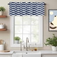 thumbnail image 1 of Rod Pocket Window Valances Dark Blue Stripes Water Ripple Short Kitchen Curtains Summer Ocean Style Window Treatment Drapes for Bedroom Bathroom Living Room 54x18In,1 Panel, 1 of 9