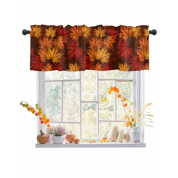 Rod Pocket Window Valances Fall Thanksgiving Autumn Orange Maple Leaves Short Kitchen Curtains Farm Leaf Window Treatment Drapes for Bedroom Bathroom Living Room 54x18In,1 Panel