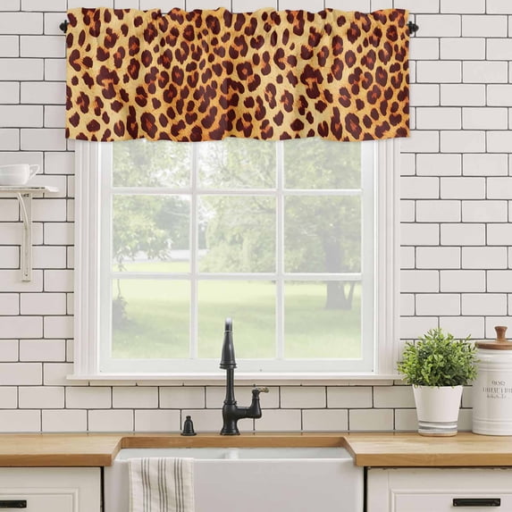 Rod Pocket Window Valances Leopard Print Animal Skin Texture Short Kitchen Curtains Wild Style Window Treatment Drapes for Bedroom Bathroom Living Room 42x12In,1 Panel