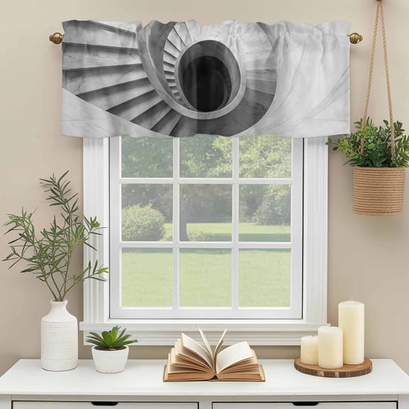 Rod Pocket Window Valances Marble Spiral Staircase Short Kitchen Curtains Monochrome Architecture Window Treatment Drapes for Bedroom Bathroom Living Room 42x12in
