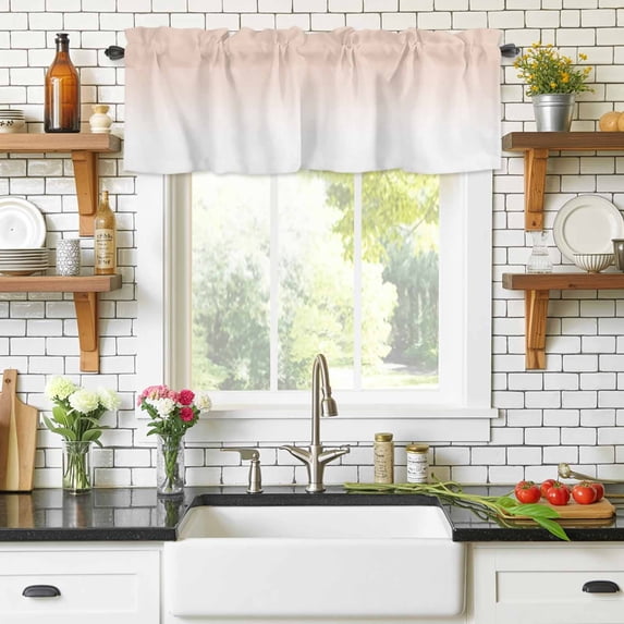 Rod Pocket Window Valances Modern Minimalist Color Ombre Art Short Kitchen Curtains Pink to White Gradient Window Treatment Drapes for Bedroom Bathroom Living Room 56x16In,1 Panel