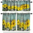 thumbnail image 1 of Rod Pocket Window Valances, Rustic Sunflower Kitchen Short Curtain Valance Windows Treatment Drapes Sets, Yellow Floral Blooming Kitchen Curtains for Farmhouse Living Room Bedroom 54x24 Inch, 3 Piece, 1 of 4