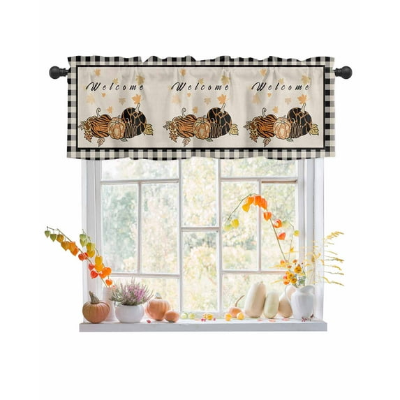 Rod Pocket Window Valances Thanksgiving Pumpkin Farm Harvest Short Kitchen Curtains Leopard Animal Texture Fruit Window Treatment Drapes for Bedroom Bathroom Living Room 54x18In,1 Panel