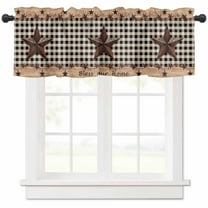 Rod Pocket Window Valances Vintage Farmhouse Country Star Short Kitchen Curtains Farm Black White Plaid Window Treatment Drapes for Bedroom Bathroom Living Room 54x18In,1 Panel