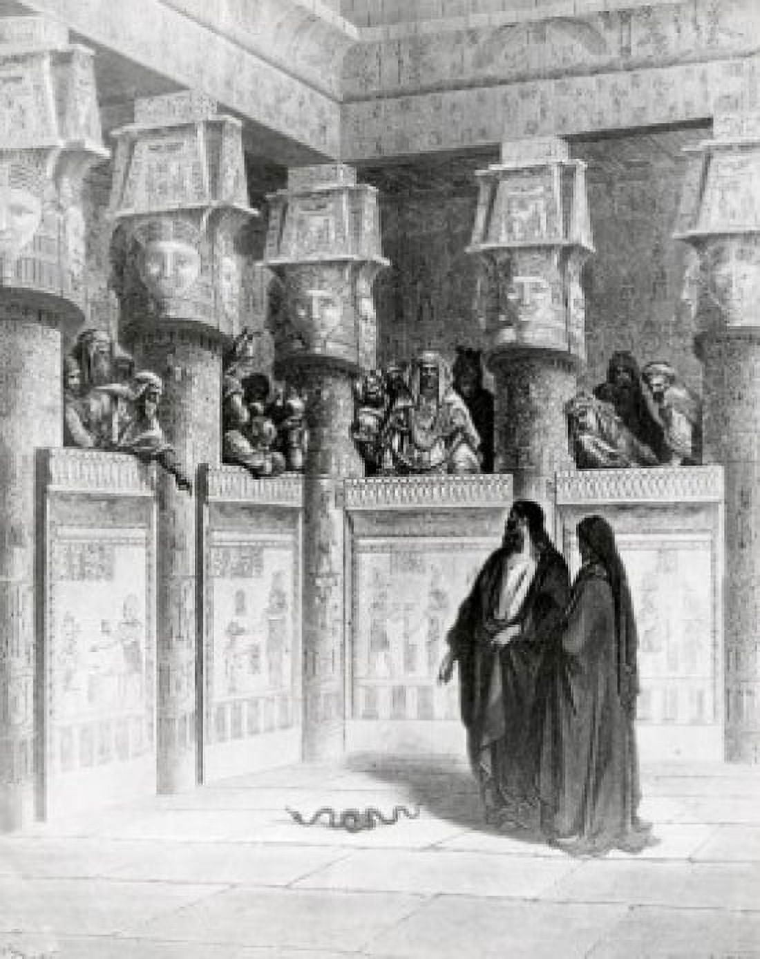 Rod Transformed into Serpent Before Eyes of Pharoah by Gustave Dore illustration (1832-1883) Canvas Art - Gustave Dore (24 x 36)