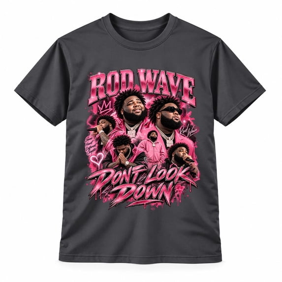 Rod Wave “Dont Look Down” Tour 2026 Concert T-Shirt, Hip Hop Music Shirt,Charcoal Color,Size 2XL