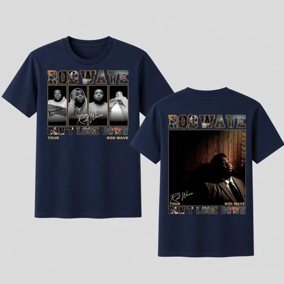 Rod Wave Dont Look Down Tour T-Shirt Vintage Rap Hip Hop Graphic Tee,Navy Color,Size 3XL