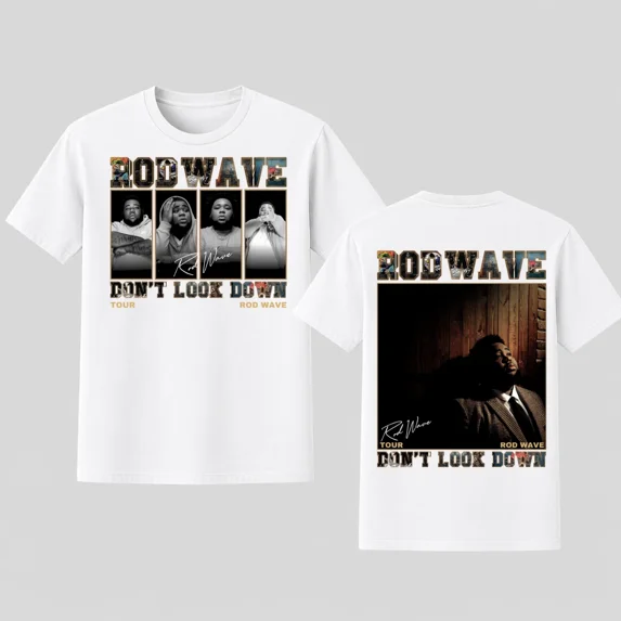 Rod Wave Dont Look Down Tour T-Shirt Vintage Rap Hip Hop Graphic Tee,White Color,Size XL