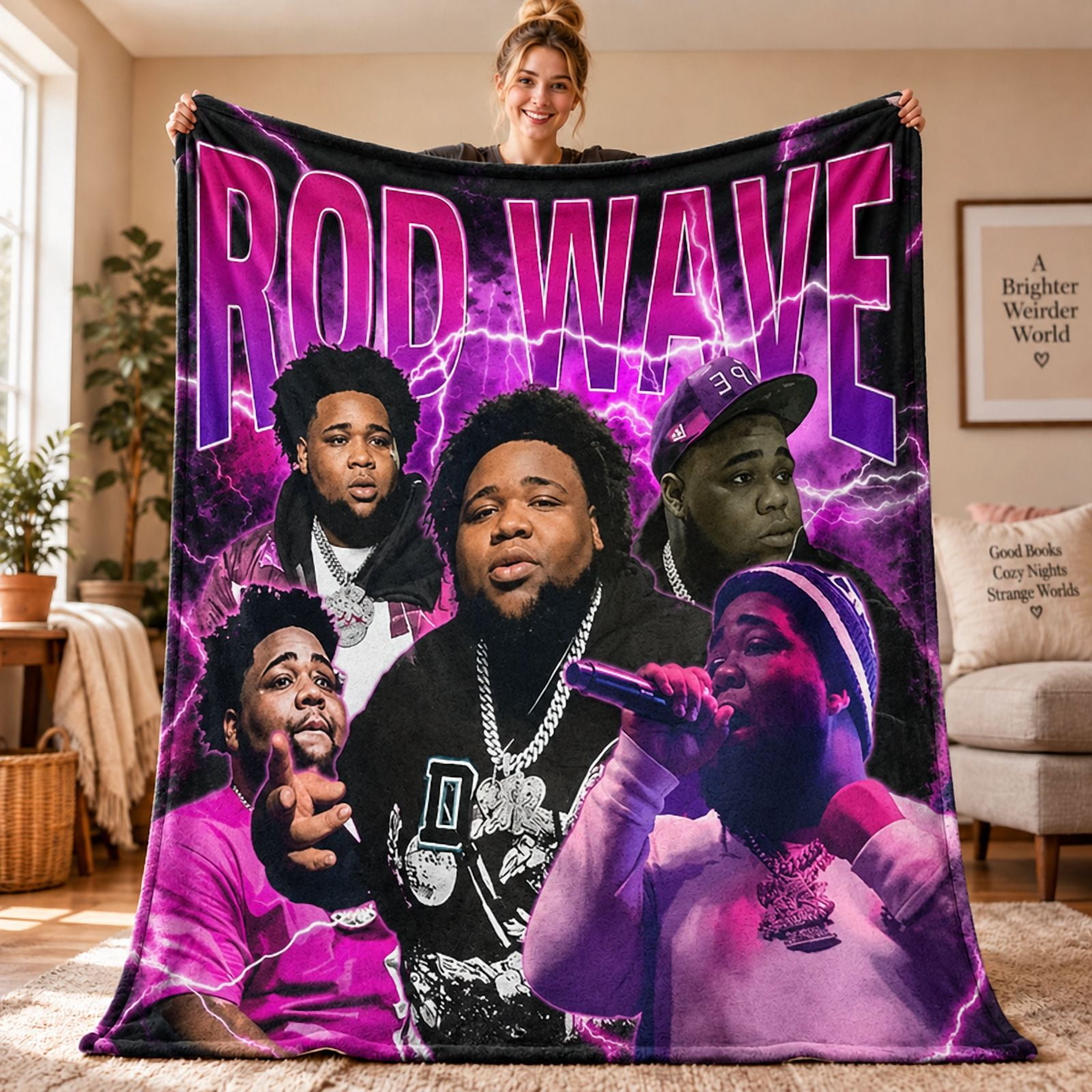Purple Gum Rappers Rod Wave Flannel Blanket, Purple Lightning Singer Collage Throw Blanket ...