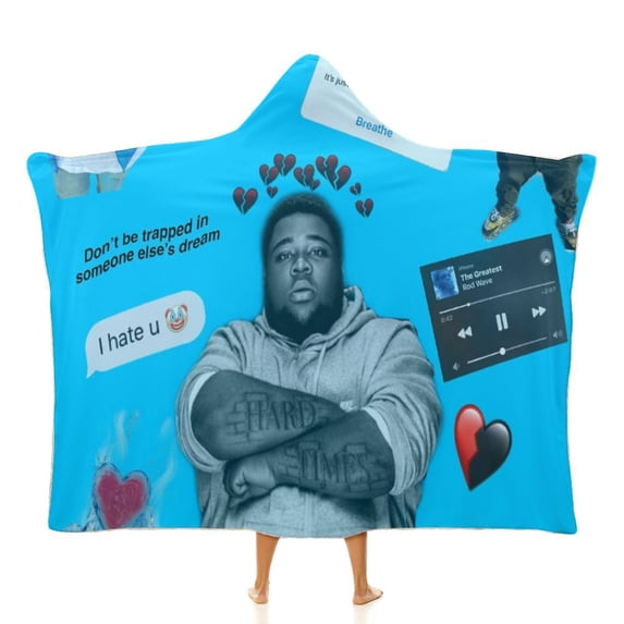 Rod Wave Hooded Blanket, Wearable Blanket Hoodie Cozy Soft Warm Hooded Flannel Blanket for Women Men Boys Girls