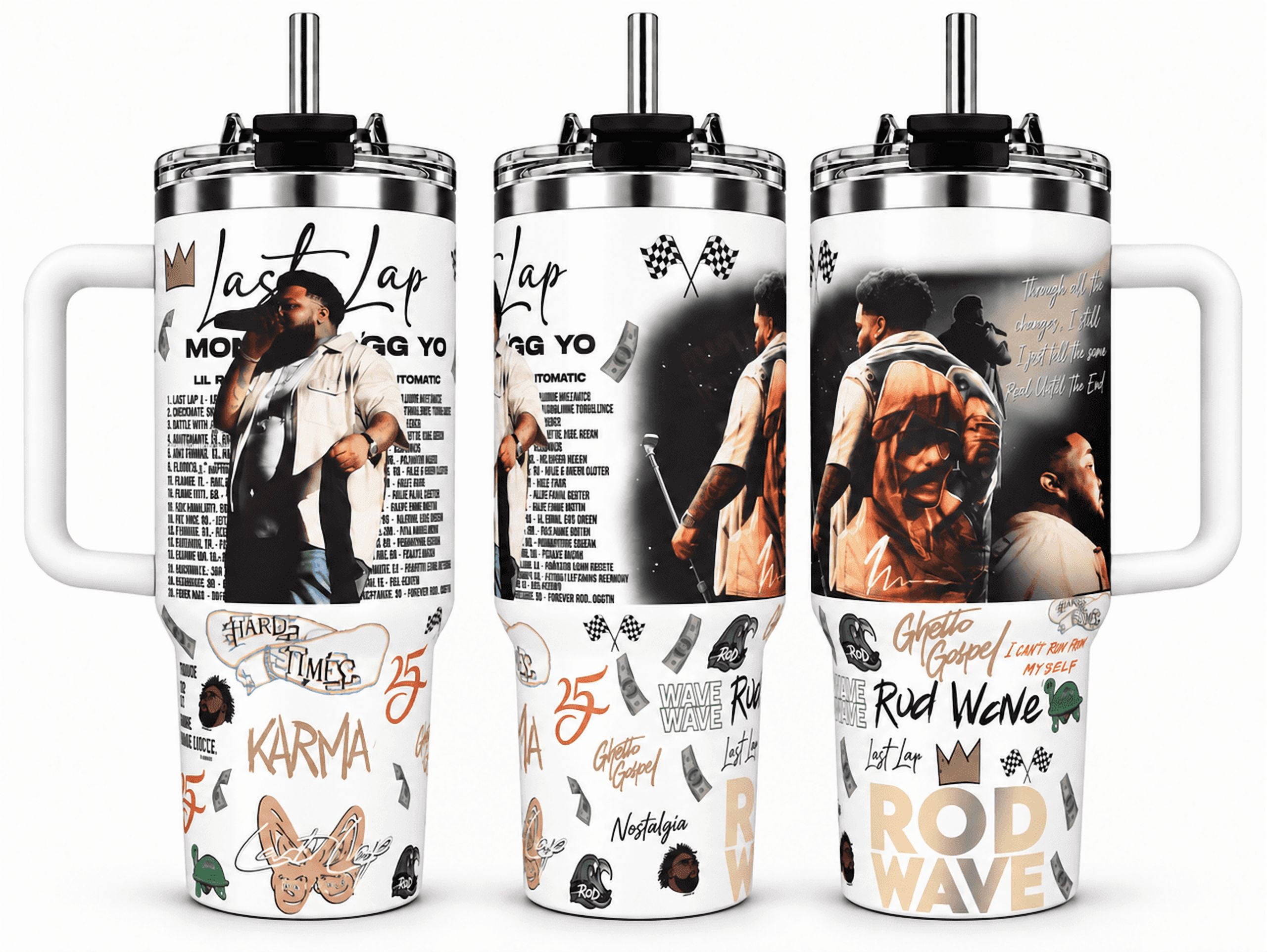 Rod Wave Last Lap 40oz Tumbler With Handle, Rap Music Collage Travel ...