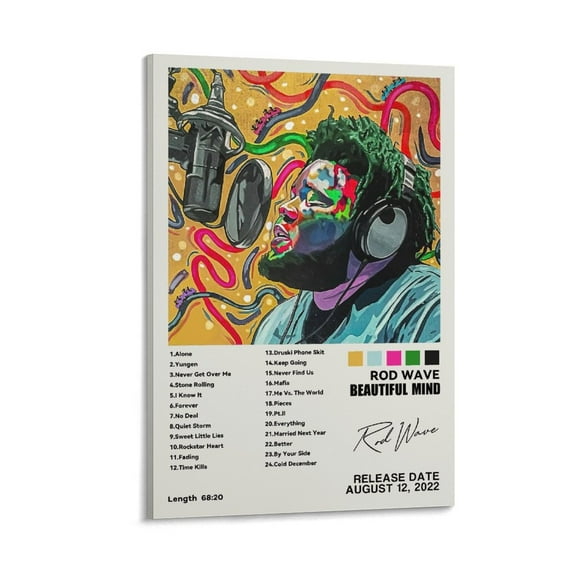 Rod Wave Music Beautiful Mind Album Hip Hop Poster For Bedroom Kitchen Bathroom Living Room Office Decor