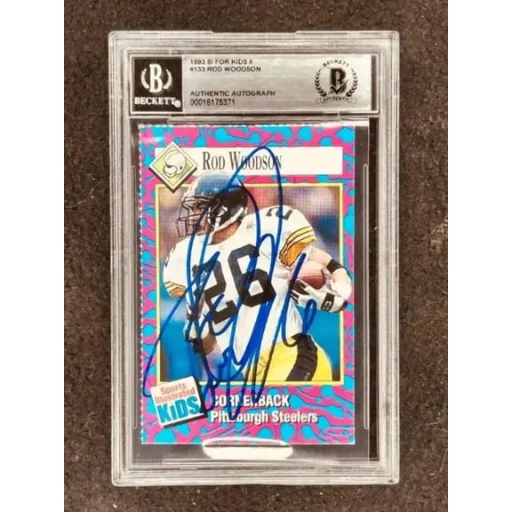Rod Woodson signed Steelers 1993 SI for Kids card BAS certified