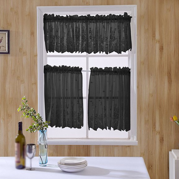 Rod installation lace short curtain perfect for living room and bedroom Beige Smile Home