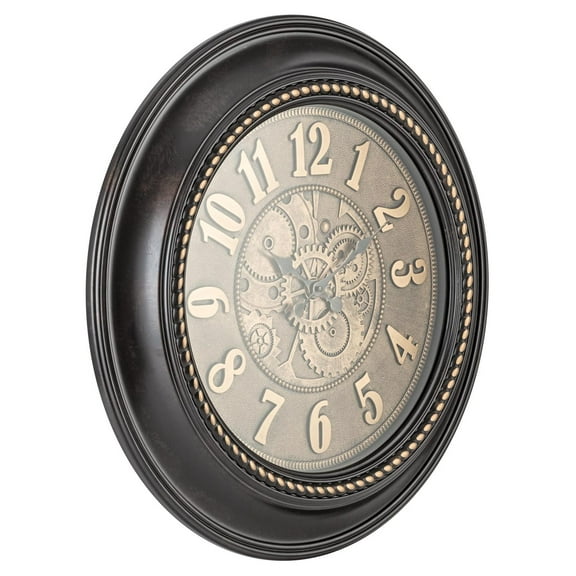 Rodalben Giant Decorative Light-Weight 24-inch Wall Clock Silent, Non-Ticking, 3-D Aluminum Dial, Easy-to-Read, Quartz Battery Operated, Glass Face Cover Bronze