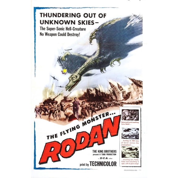 Rodan Movie Poster 24inx36in (61cm x 91cm) Art Poster 24x36 Multi-Color Square Adults Z Posters
