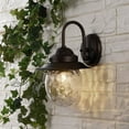 thumbnail image 1 of JONATHAN Y Rodanthe 8.25" 1-Light Farmhouse Industrial Iron/Glass Outdoor LED Sconce, Oil Rubbed Bronze/Clear, 1 of 11