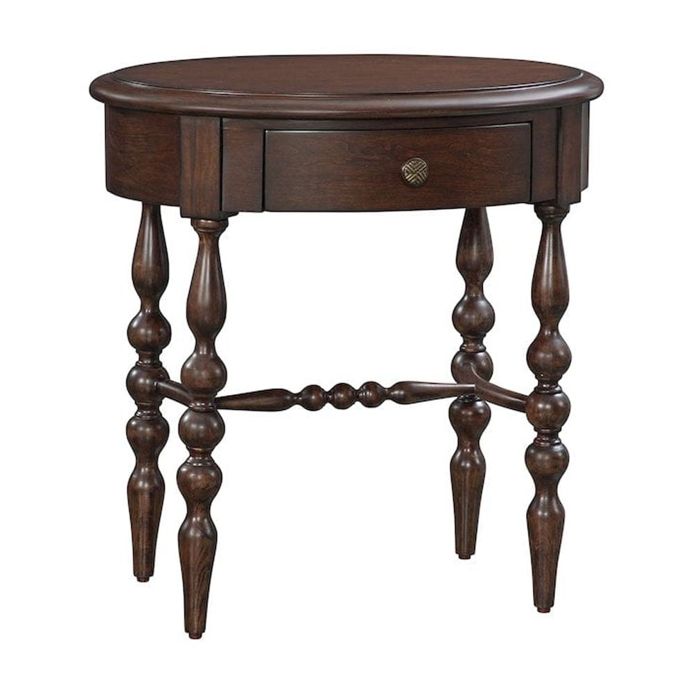 Tobacco Brown Oval MDF End Table with Drawer