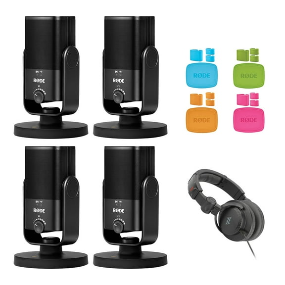Rode NT-USB Mini USB Microphone (4-Pack) Bundle with Rode COLORS Color-Coded Caps (Set of 4) and Polsen Studio Monitor Headphones