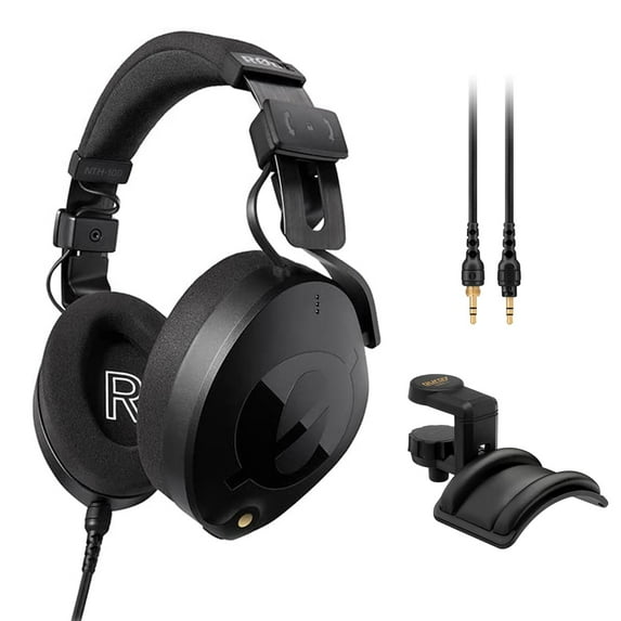 Rode NTH-100 Professional Closed-Back Over-Ear Headphones Bundle with Rode NTH-Cable (Black, 3.9') and Auray Headphones Holder