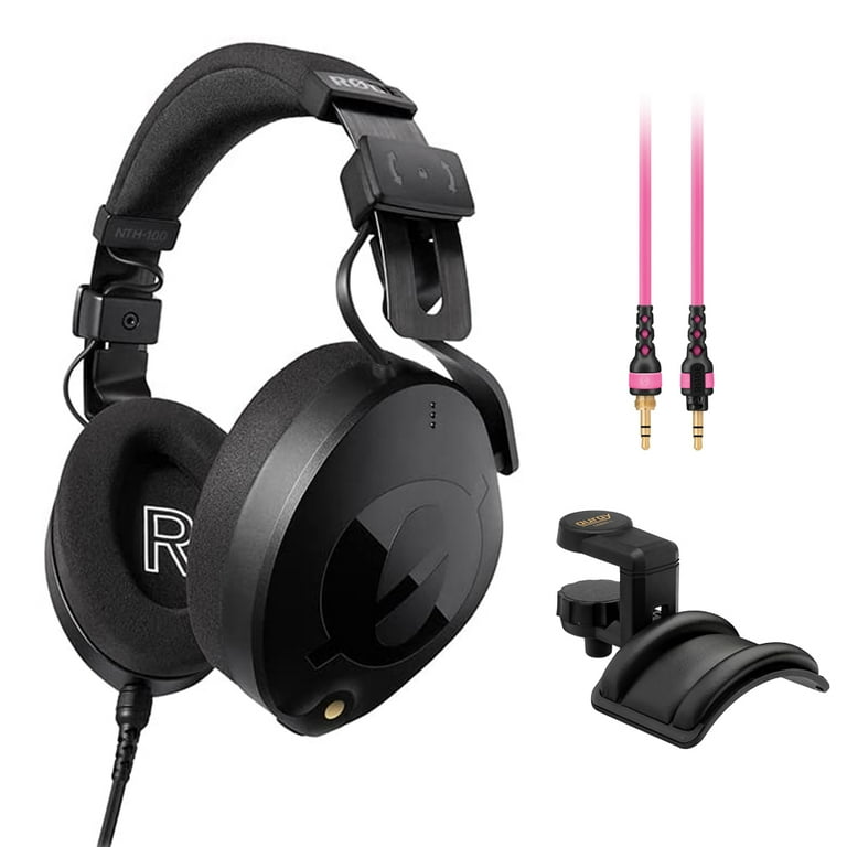 Rode NTH 100 Professional Closed Back Over Ear Headphones Bundle with Rode NTH Cable Pink 3.9 and Auray Headphones Holder Walmart
