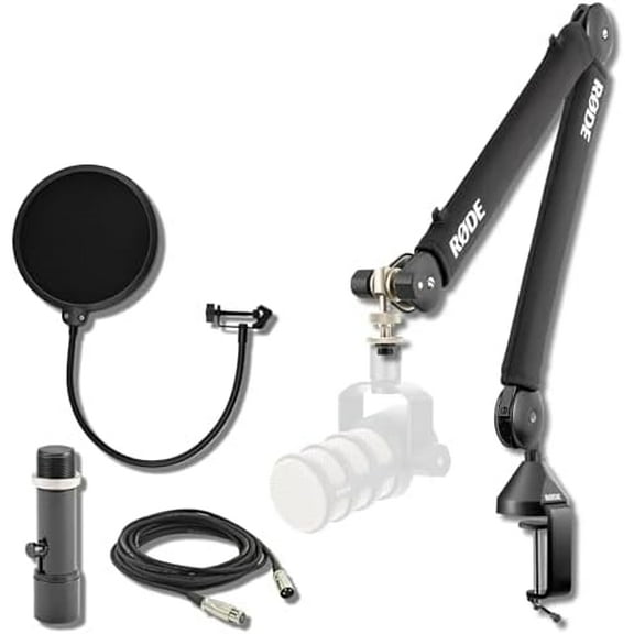 Rode PSA1+ Pro Studio Boom Arm for Podcasting and Streaming with Quick Release Mic Stand Adapter, Microphone Pop Filter, Professional Grade XLR Cable andPolishing Cloth$$Music