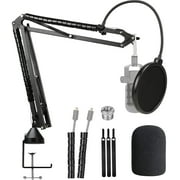 SUNMON for Rode Podmic Microphone Stand with Mic Windscreen and Dual Layered Mic Pop Filter, Computer Gaming Boom Arm for Rode PodMic Podcasting Microphone
