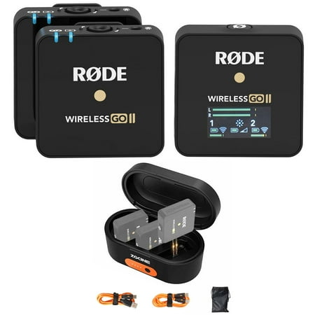Rode Wireless GO II 2-Person Compact Digital Wireless Microphone System/Recorder Bundle with ZG-R30 Charging Case for Rode Wireless GO/Wireless GO II Microphone System