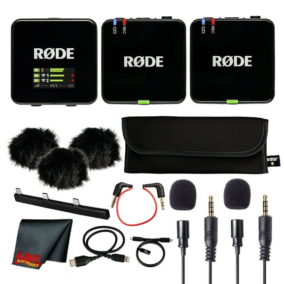 Rode Wireless GO III (Gen 3) Dual Channel Mic System | Compact 2.4GHz, 32-Bit Float Recording, Wireless Microphone for Cameras, Smartphones & Lavalier Use + 2x Lavalier Omnidirectional Condenser Mics