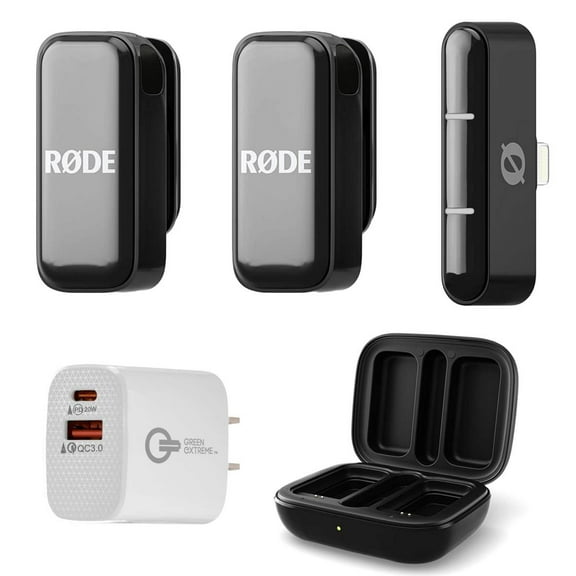 Rode Wireless Micro Ultra-Compact 2-Person Digital Wireless Microphone System with Lightning Connector, Black, Bundle with Wall Charger