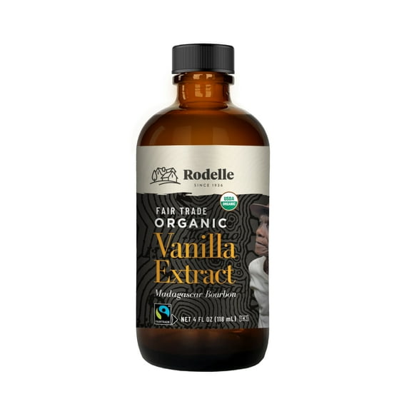 Rodelle Organic Fairtrade Madagascar Vanilla Extract, 4 fl oz, Gluten-Free, Pure, Vegan