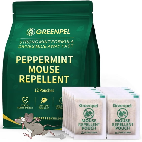 Rodent and Mice Repellent Indoor, Upgrade 12-Pack Mouse Peppermint Oil Pouches for Squirrel, Rat Repellent for Outside, Mouse Control for Indoor/Outdoor, Pet Safe Rodent Deterrents for Home