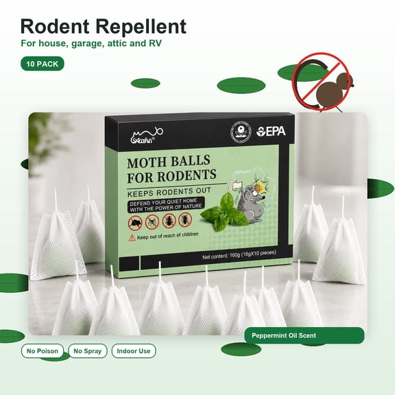 Rodent Repellent 10 Pack - Mouse Repellent for House, Mice Repellent Indoor, Peppermint Oil Rodent Deterrent Pouches for Garage, Attic, Basement, RV and Shed, Keep Mice and Rats Away, No Poison