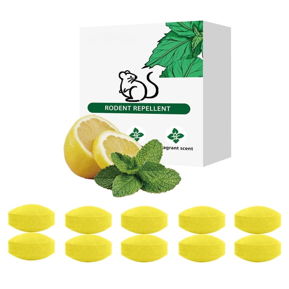 Rodent Repellent, 10 Pieces Lemon Mint Scent Mouse Deterrent Tablets, No Harsh Smell Rat Repellent for Home Garage Warehouse Car Engine Compartment