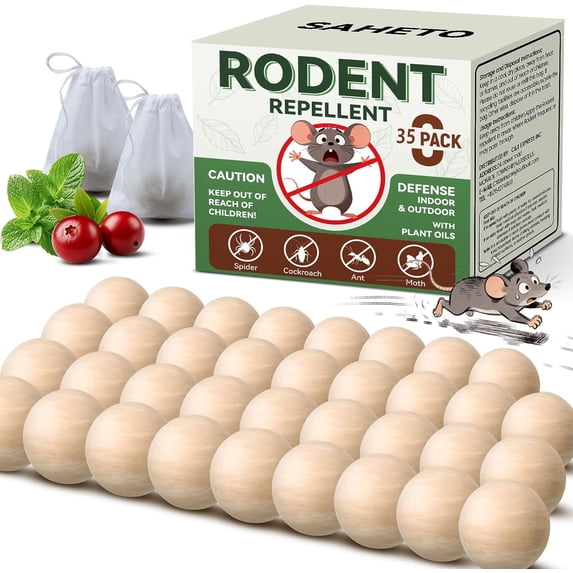 Rodent Repellent 35 Balls, Peppermint Oil Mouse Repellent Indoor & Outdoor Use, Natural Moth Balls for Rodent Mice Repellent for Home, Garage, Car, RV & Garden