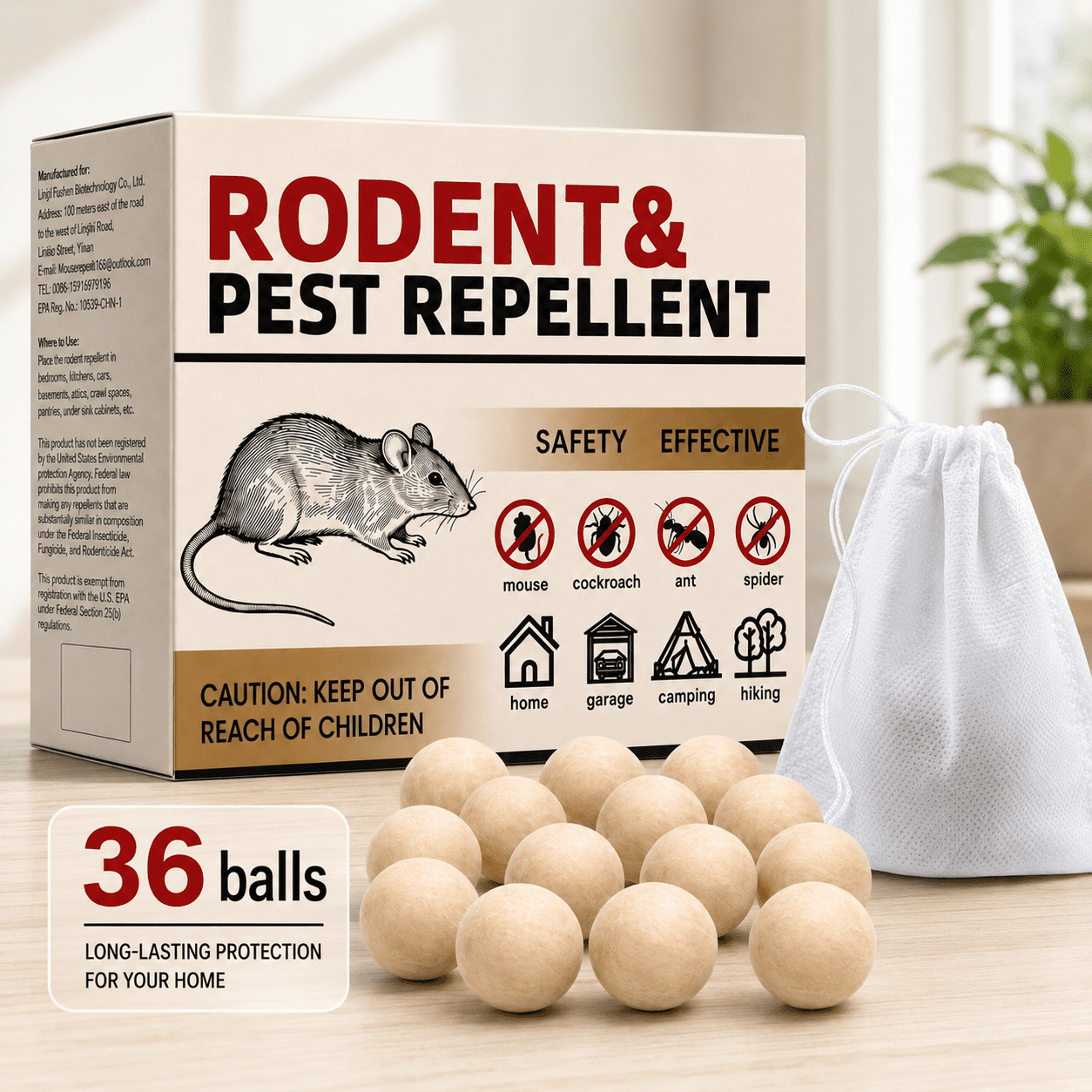 Rodent Repellent 36 Balls, Mouse Repellent Indoor for House, Car & Garage – Safe & Natural Peppermint Oil Moth Balls for Rodents, Rat & Mice Repellent for Home, Office, & Outdoors