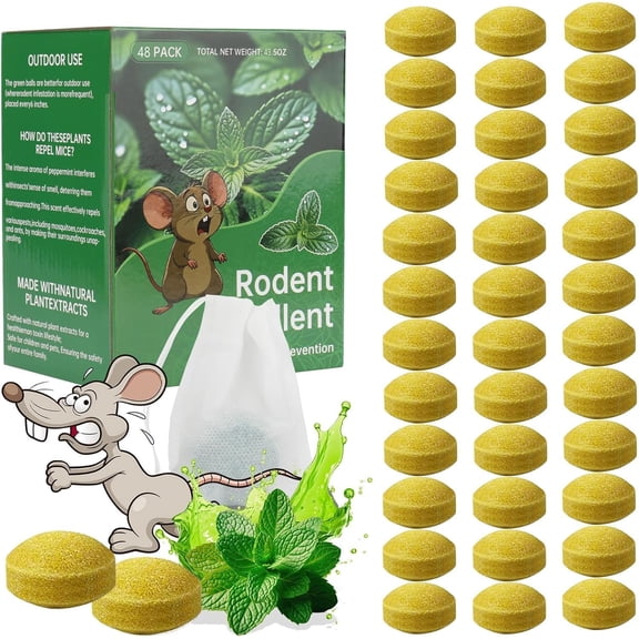 Rodent Repellent, 48 Pack Peppermint Lemon Oil Mice Repellent for Squirrel Rats Spider Pests, Natural Deterrent for Kitchen, Warehouse, Car, Indoor, Outdoor, Safe for Pets & Family