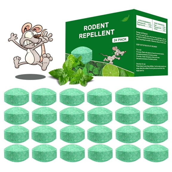 Rodent Repellent, Peppermint Oil for Mice Rats Squirrel Pests Repellent Indoor & Outdoor Use, Natural Rat Mouse Deterrent Family （24 Pack）